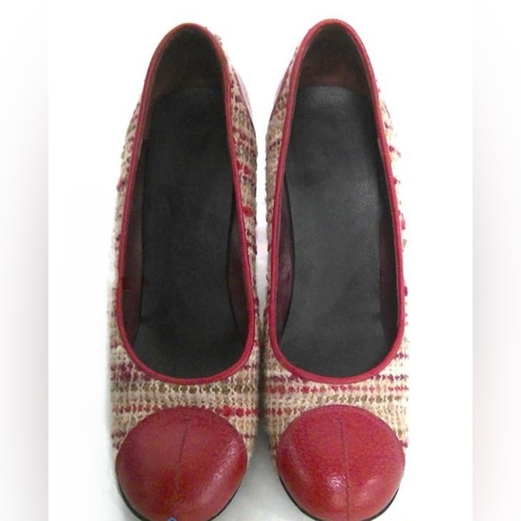 Prada Red Tweed Vintage Heels W/COA SZ 8.5 - Picture 8 of 9
